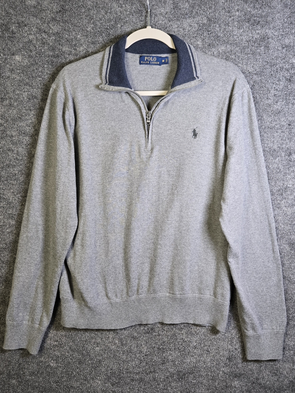 Polo Ralph Lauren Sweater Mens M Gray Cotton 1/4 Zip Long Sleeve Logo